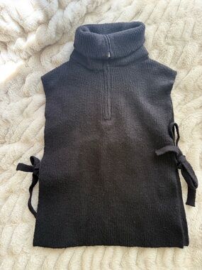 Women’s Black Sleeveless Turtleneck Sweater Vest- tie side